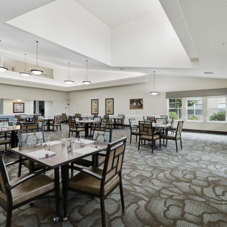 Bright and inviting dining area, fostering community and comfort with spacious seating and natural light.