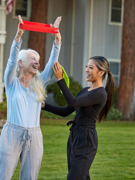Laughter and joy fill the air as residents engage in uplifting activities in a welcoming garden.
