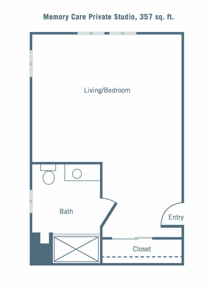 A thoughtfully designed private studio, offering comfort and a welcoming atmosphere for residents.