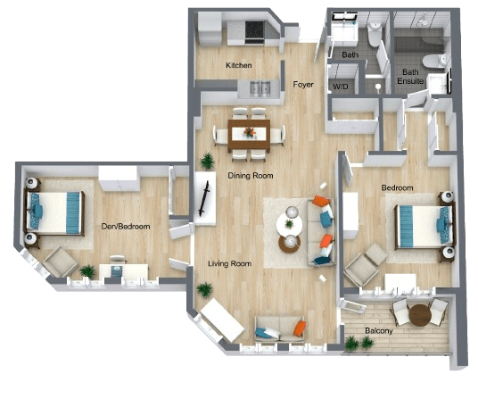 Spacious, well-lit apartment with open living spaces, welcoming dining area, and comfortable bedrooms.