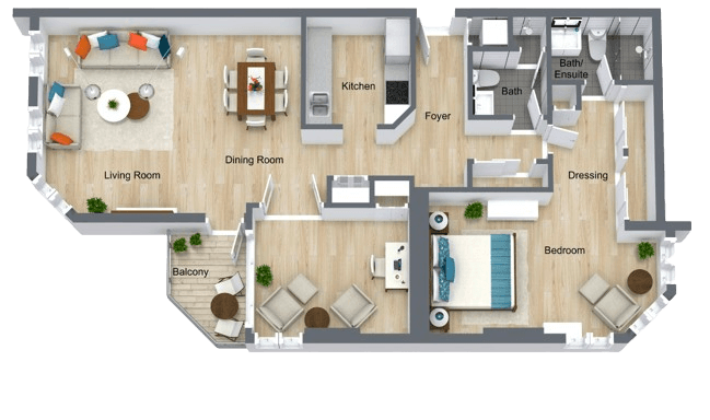 Spacious apartment with bright rooms, comfortable seating, and a welcoming dining area for relaxed living.