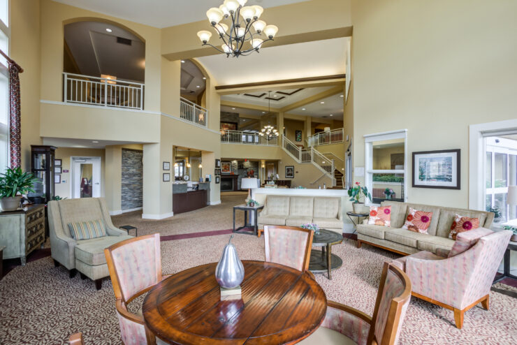 Bright and inviting common area with comfortable seating encouraging social connection and relaxation.