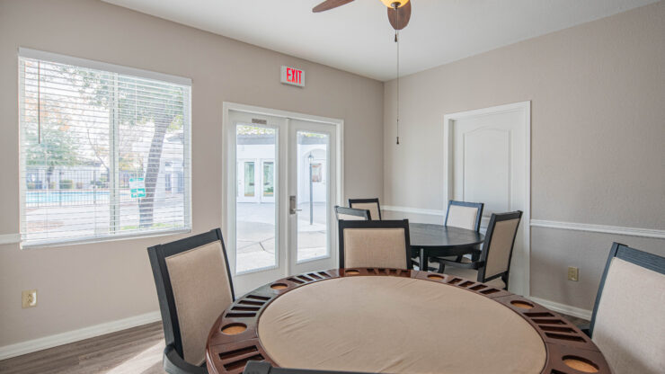 Bright and inviting, this gathering space encourages connection and relaxation among residents.