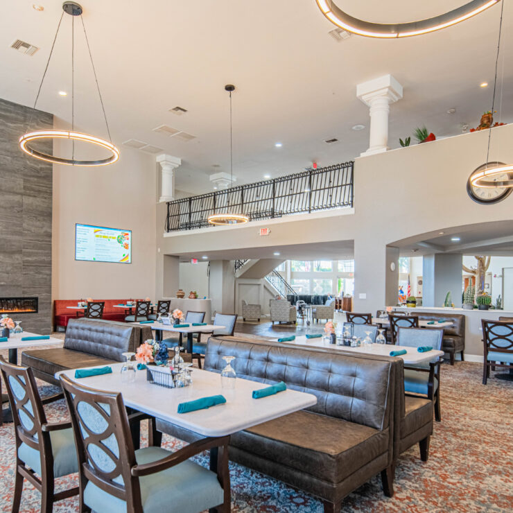 Bright and inviting dining area, fostering community with elegant decor and warm ambiance.