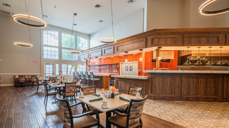 Bright and inviting dining area, designed for community gatherings and shared meals.