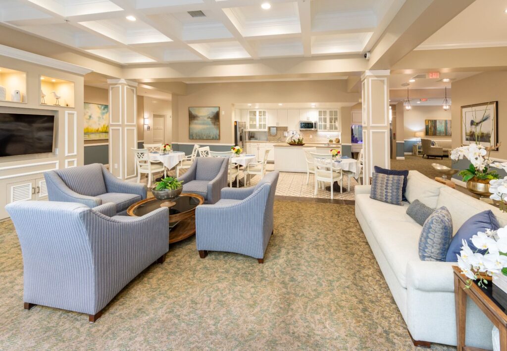 A welcoming lounge with soft seating, bright decor, and inviting spaces for community gatherings.