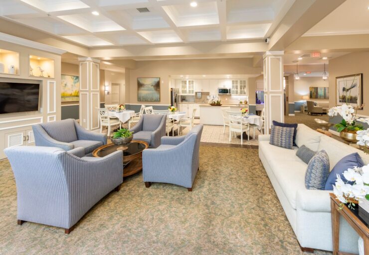 A welcoming lounge with soft seating, bright decor, and inviting spaces for community gatherings.