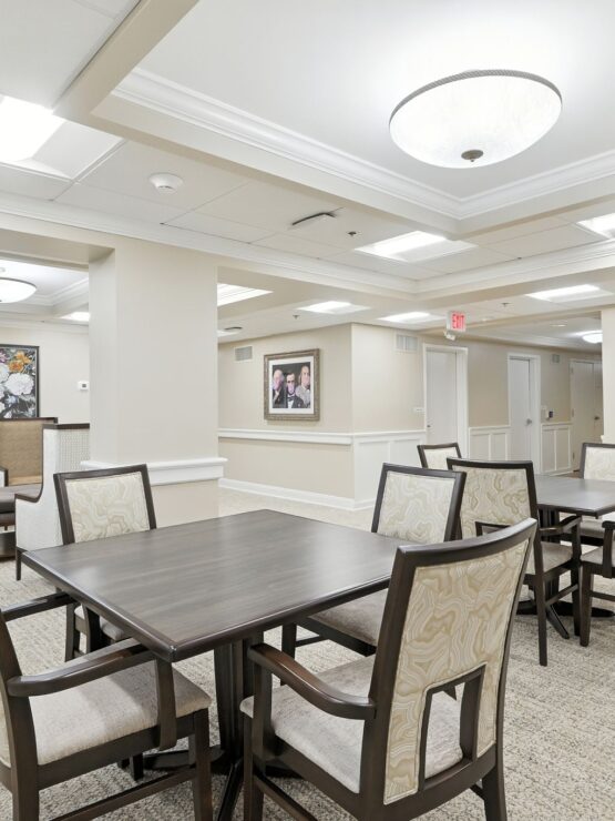 Bright and welcoming dining area with comfortable seating designed for community and relaxation.