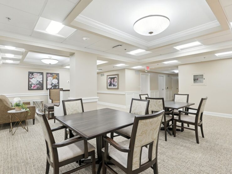 Bright and welcoming dining area with comfortable seating designed for community and relaxation.