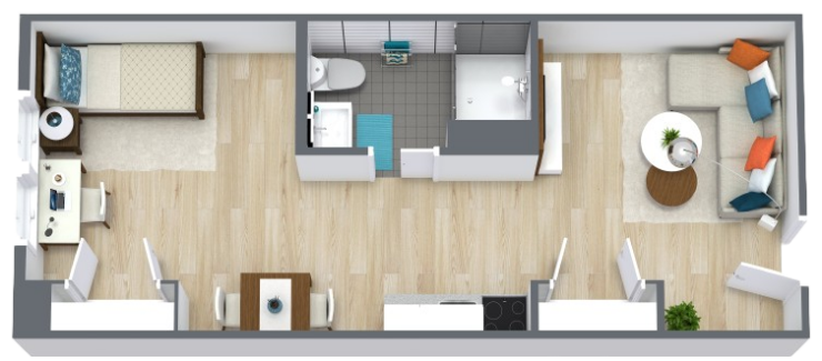 One-bedroom apartment with modern amenities, bright living area, and welcoming atmosphere.