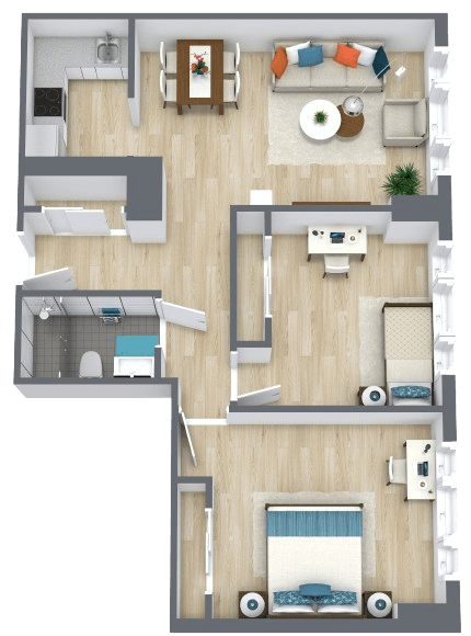 Bright, spacious retirement home floor plan with open living, dining, and private bedrooms for comfort and ease.