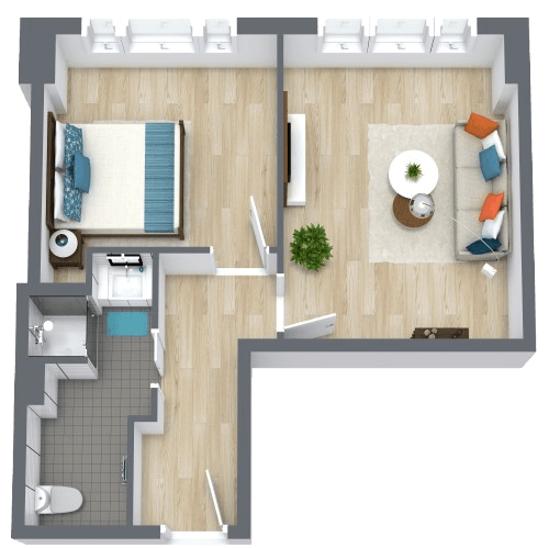 Bright and inviting one-bedroom apartment with open living space and modern amenities.