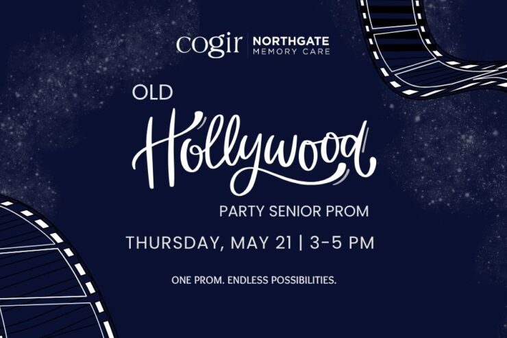 Senior prom event announcement with an elegant Old Hollywood theme promoting community fun.