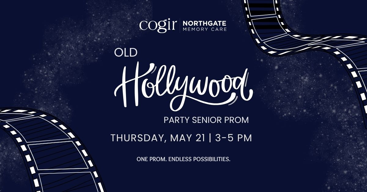 Senior prom event announcement with an elegant Old Hollywood theme promoting community fun.