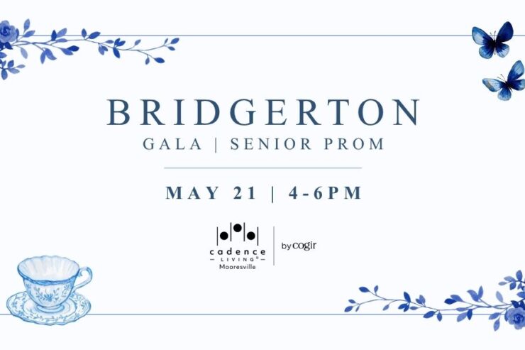 Elegant invitation with floral accents for Bridgerton Gala Senior Prom at Cadence Living.