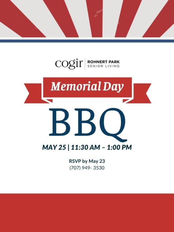 Memorial Day BBQ celebration flyer with festive red, white, and blue colors and grilled skewers.