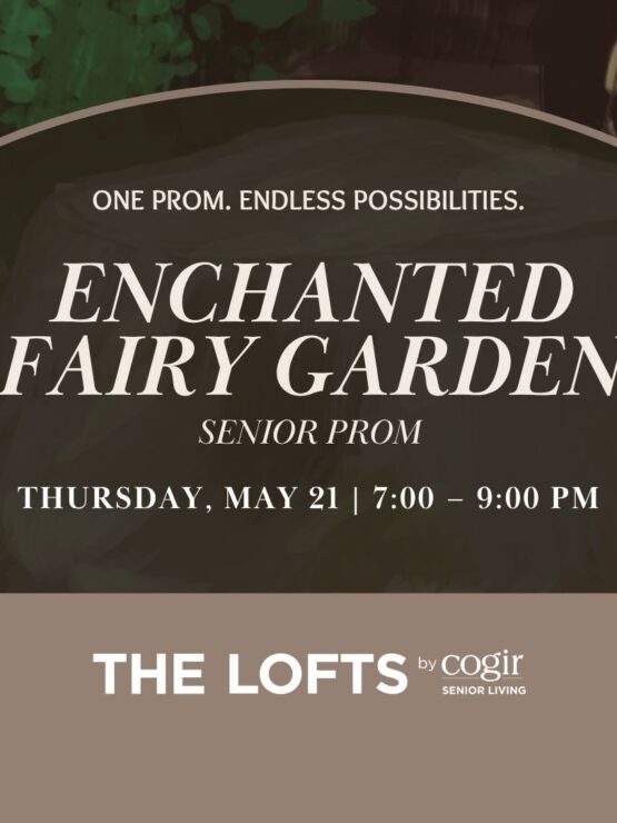 Invitation to a joyful senior prom event celebrating community in a charming garden setting.