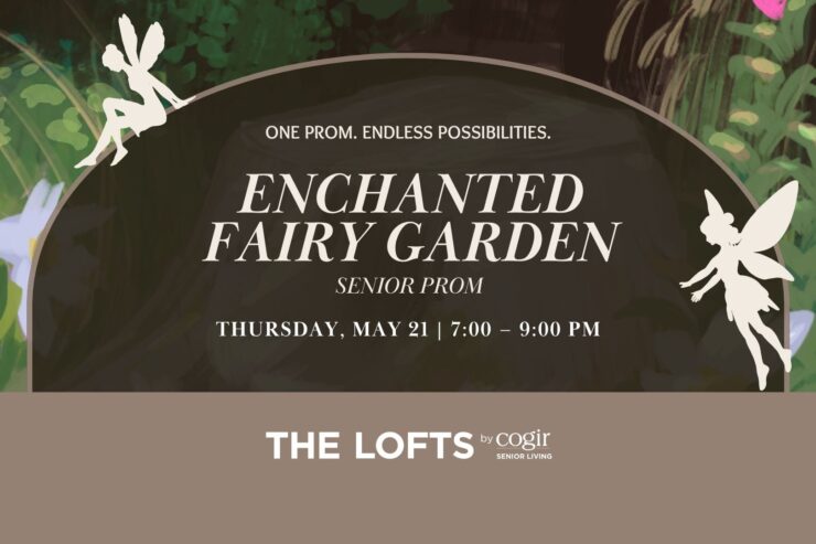 Invitation to a joyful senior prom event celebrating community in a charming garden setting.