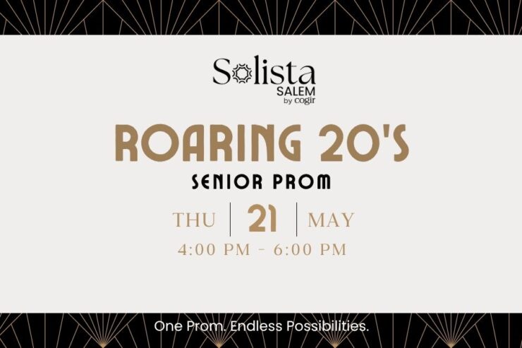 Residents gather joyfully in an elegant setting to celebrate the Roaring 20's Senior Prom.