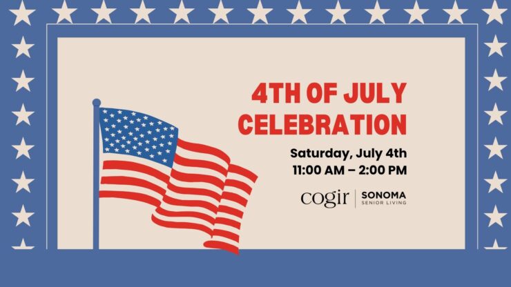 American flag waves beside details for a 4th of July community celebration event