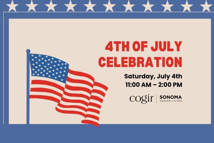 American flag waves beside details for a 4th of July community celebration event