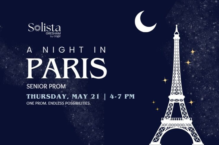 Elegant night-themed invitation for a senior prom event celebrating community and joy.
