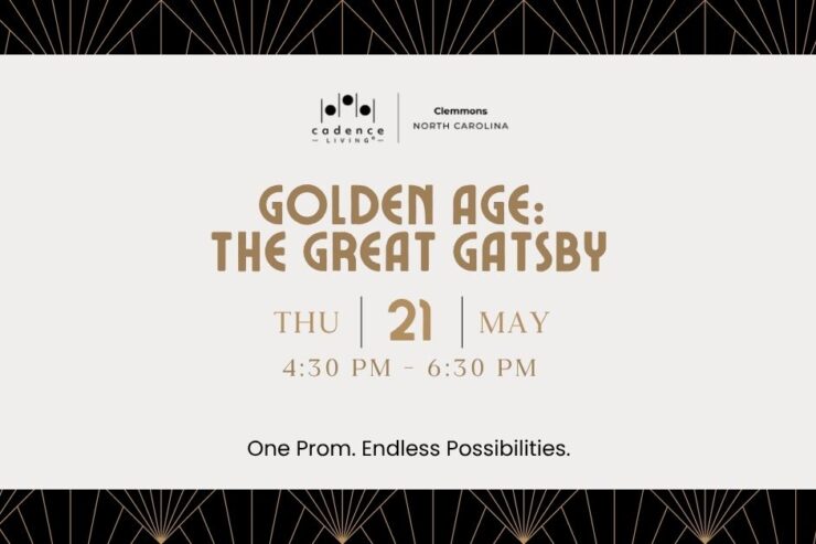 Elegant event invitation for a themed community prom fostering connection and vibrant living.
