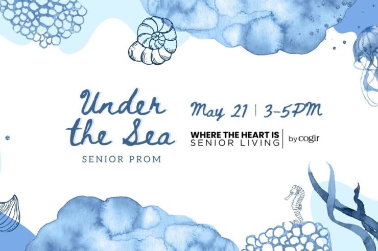 Senior prom invitation with an underwater theme promoting a community event at the retirement home.
