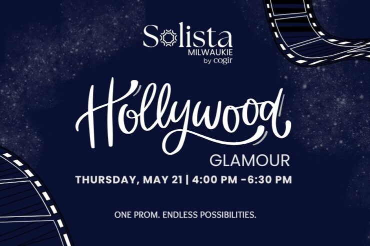 Elegant Hollywood-themed event invitation promoting community engagement and joyful experiences.