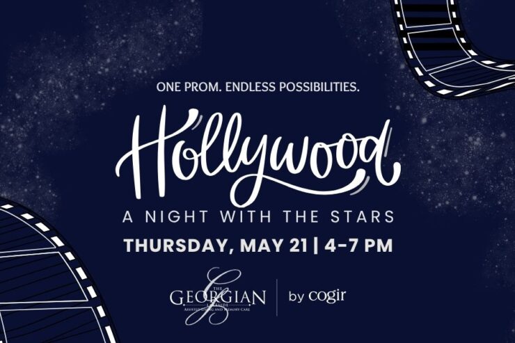 Elegant Hollywood-themed prom event announcement for a joyful community evening at the retirement home.