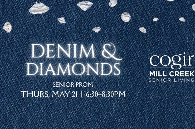 Invitation graphic for a senior prom event celebrating style and community at Cogir Mill Creek.