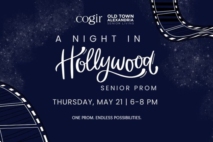 Elegant event invite promoting a Hollywood-themed senior prom fostering community and celebration.