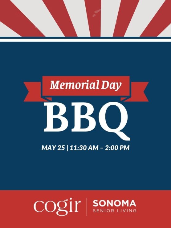 Patriotic Memorial Day BBQ event announcement with warm community gathering details.