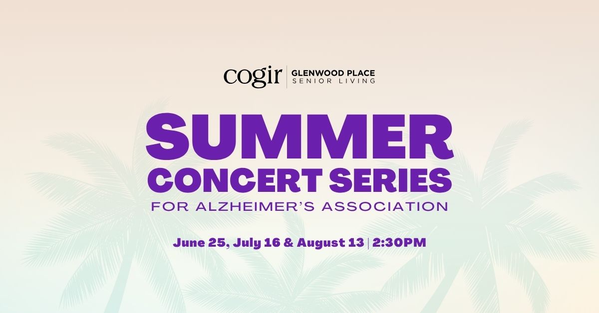 Summer Concert Series dates and times promoting community support for Alzheimer's Association.