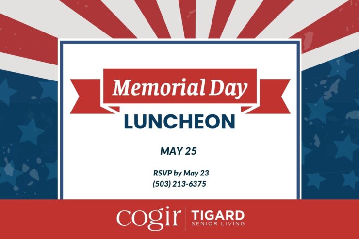Memorial Day Luncheon invitation with patriotic colors, fostering community and remembrance.