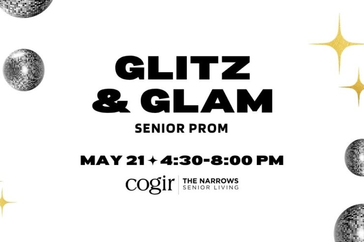 Elegant senior prom event announcement with sparkling decor and welcoming community spirit
