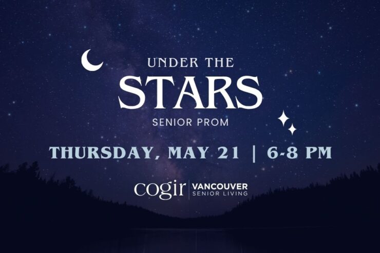 Evening sky filled with stars inviting seniors to a community prom event at Cogir Vancouver.