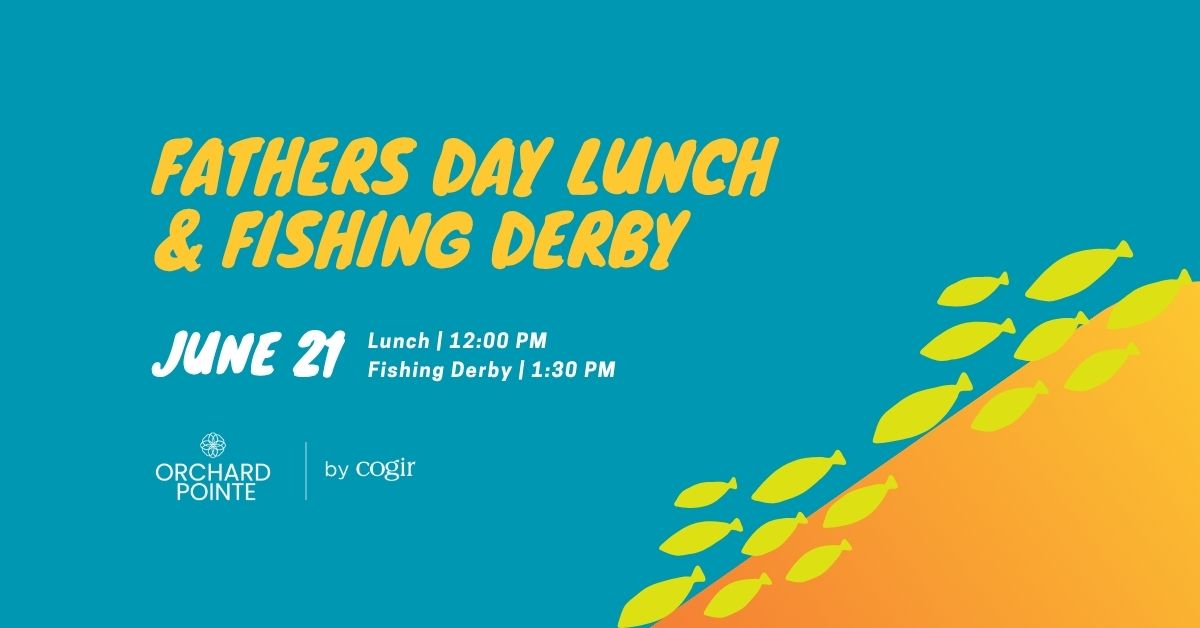 Bright community event announcement for Father's Day lunch and fishing derby on June 21.