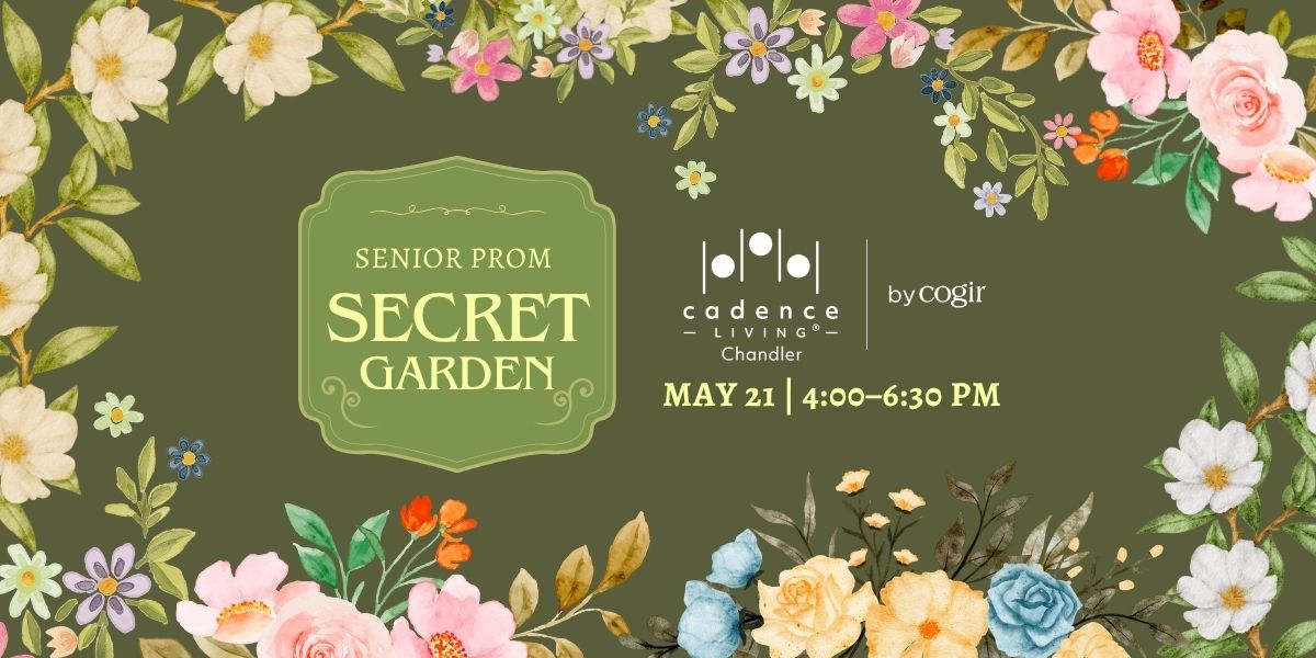 Floral-themed event invitation promoting a senior prom gathering in a warm community setting.