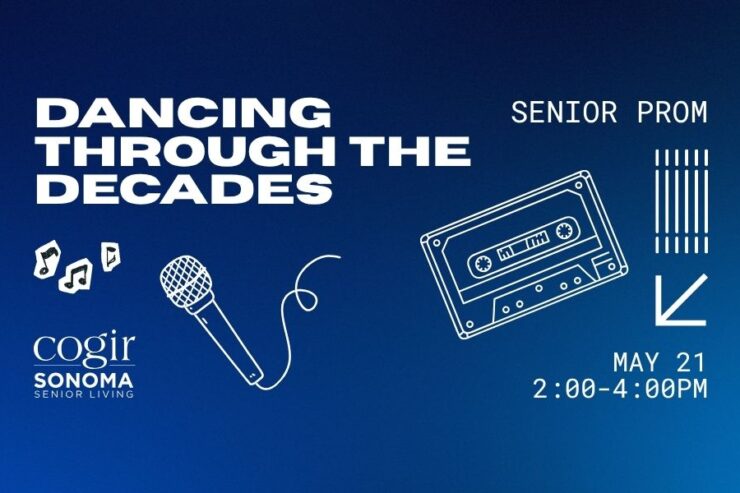 Senior prom event announcement celebrating music and memories from past decades.