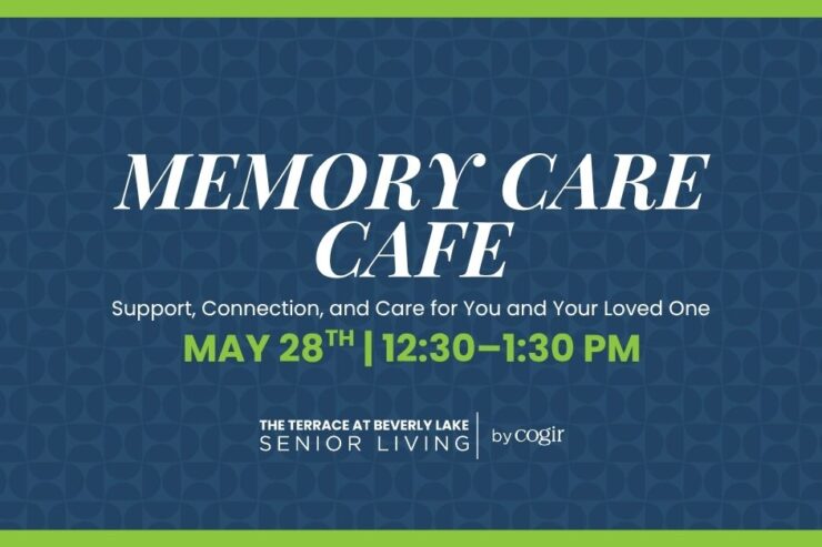 Memory Care Cafe event details promoting support and connection for seniors and families.
