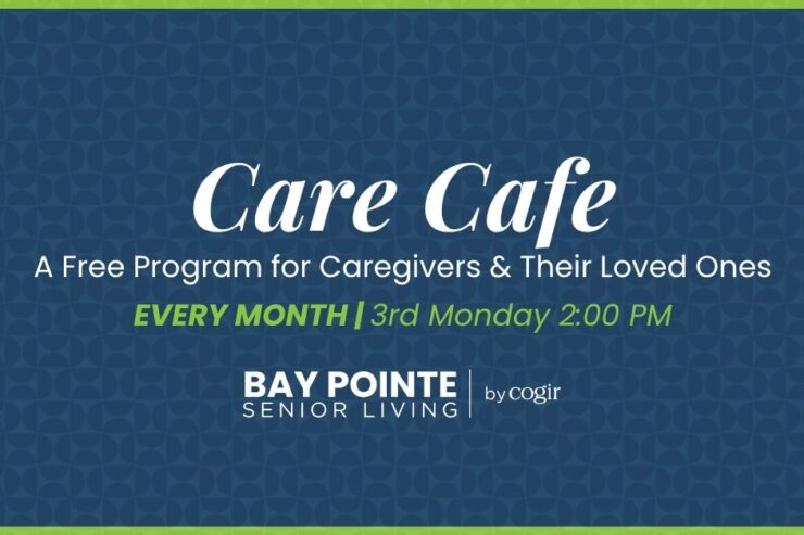 Invitation to a welcoming Care Cafe program supporting caregivers and their loved ones monthly.