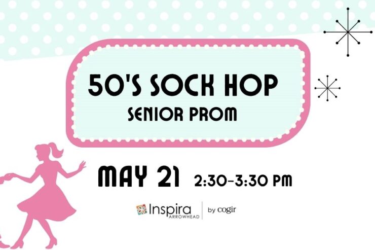 Invitation for a fun and nostalgic 50’s sock hop senior prom event fostering community and joy.