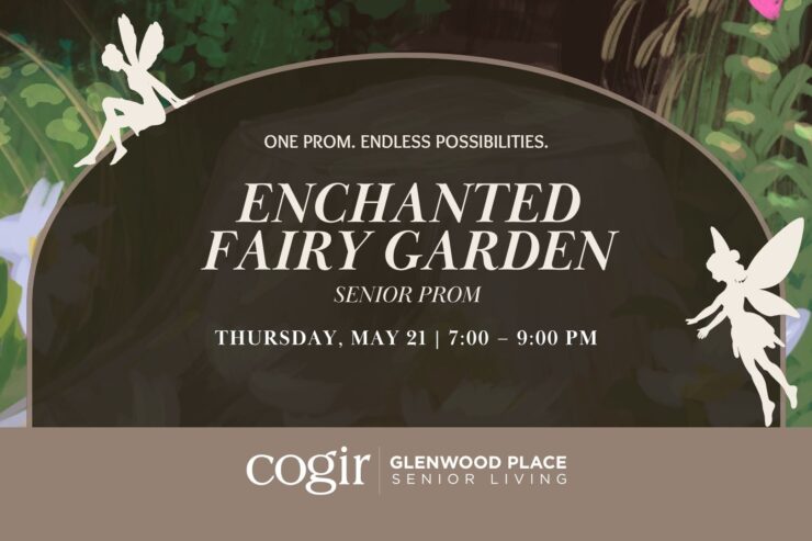 Invitation for a senior prom event with a garden theme, evoking warmth and community.