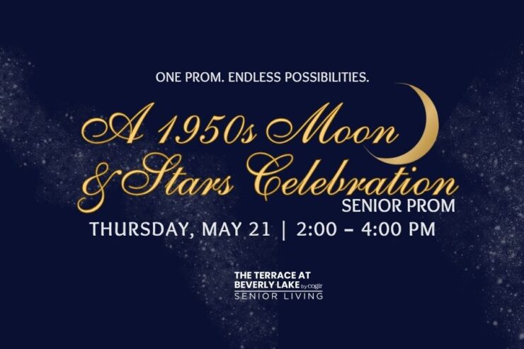 Elegant senior prom event invitation with a warm, inviting community atmosphere.