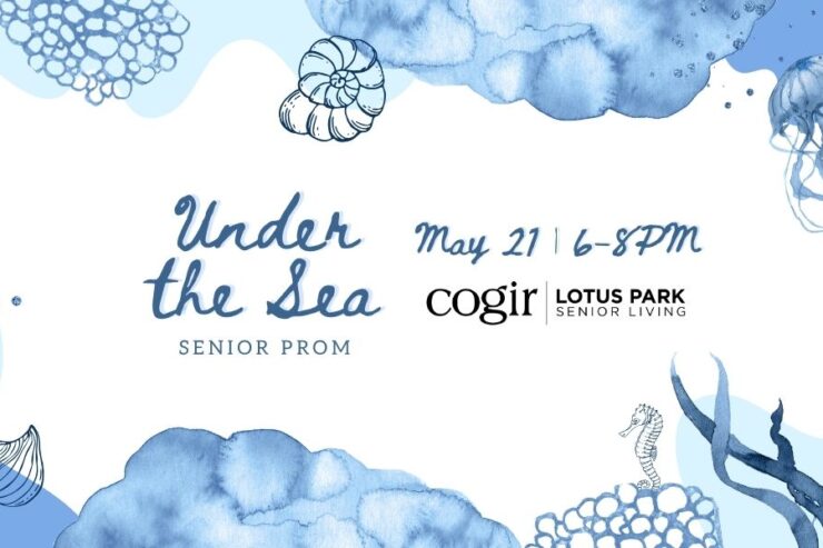 Invitation for a senior prom event with a welcoming ocean theme and community spirit.