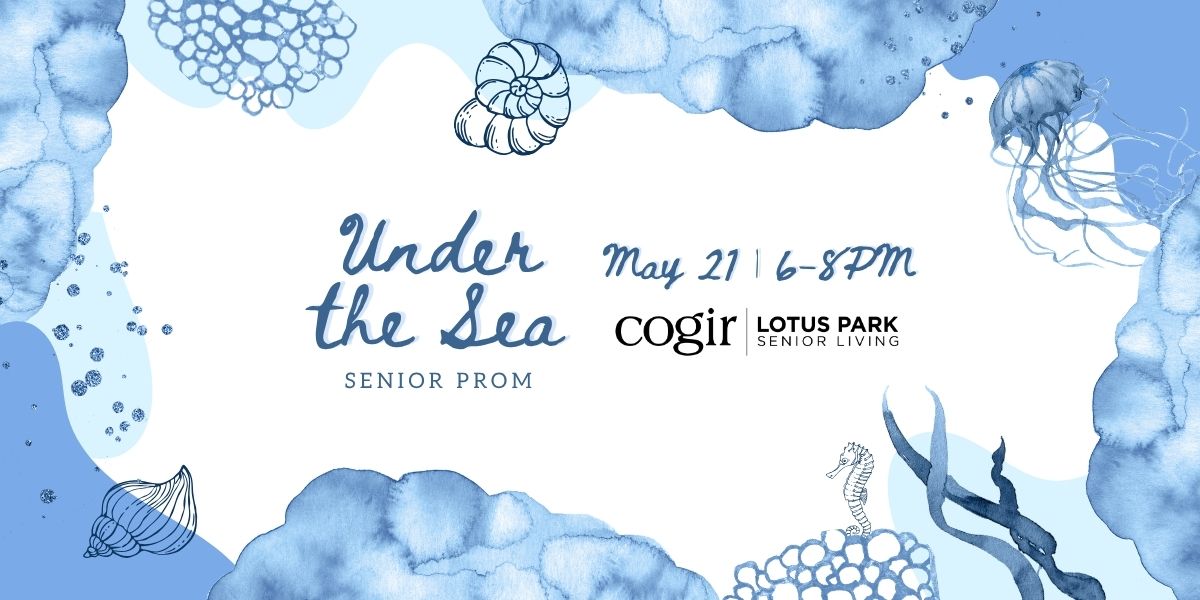 Invitation for a senior prom event with a welcoming ocean theme and community spirit.