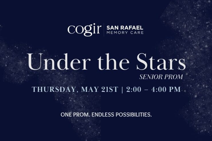 Invitation for a senior prom event at Cogir San Rafael Memory Care, promoting connection and joy.