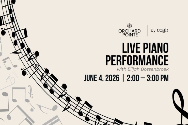 Live piano event featuring music and community at Orchard Pointe retirement home.