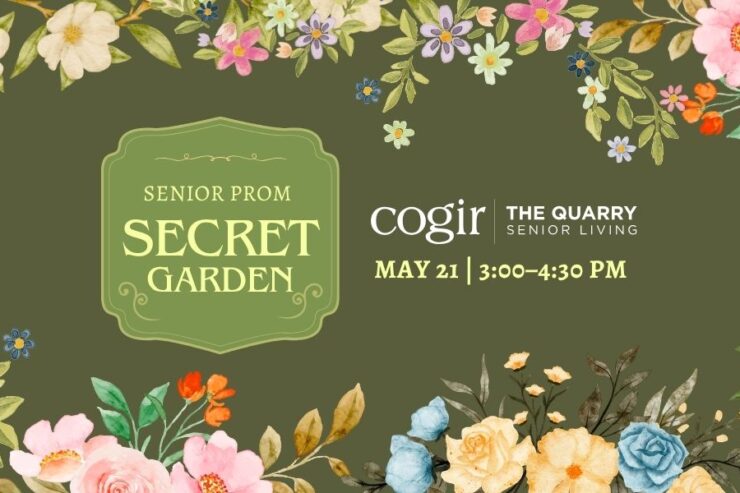 Floral-themed invitation for a Senior Prom event at a warm and welcoming community.